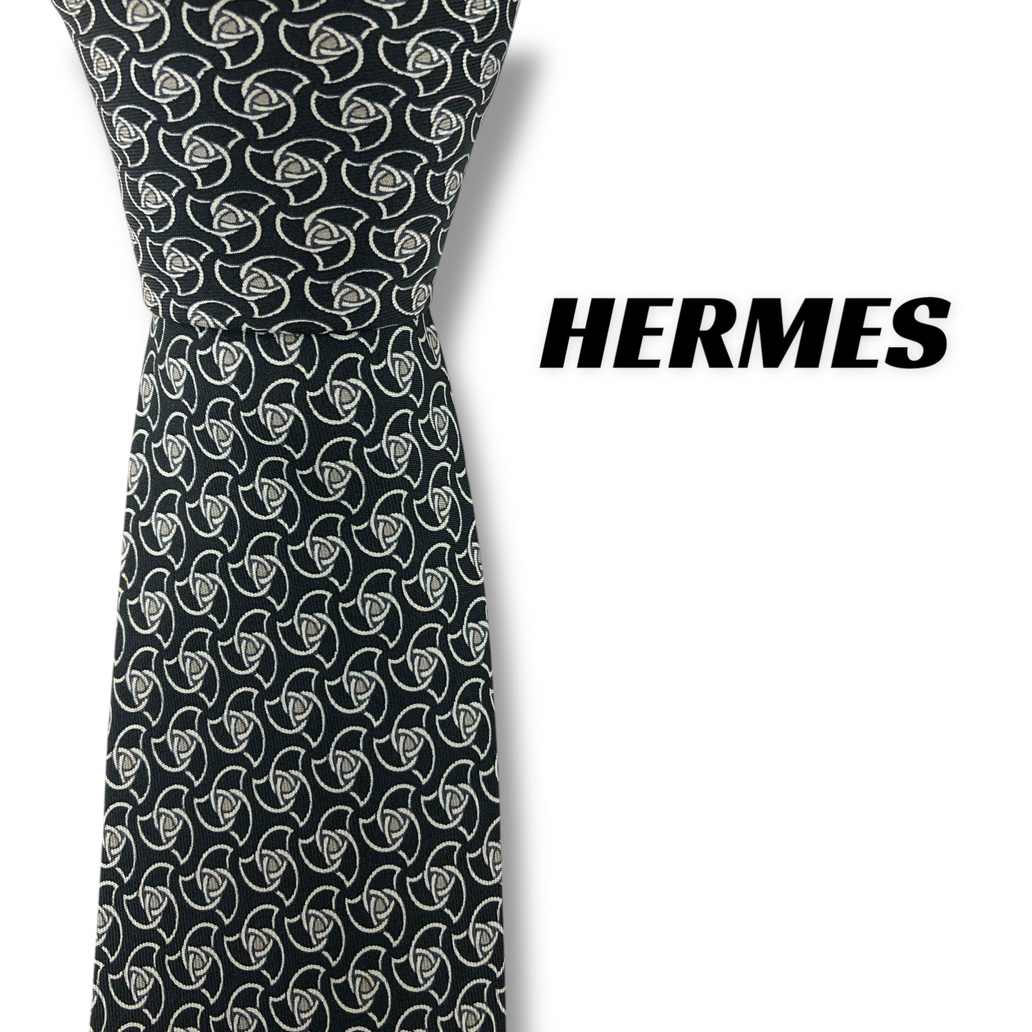 【7623】良品！エルメス　ネクタイ　ブラック系