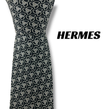 【7623】良品！エルメス　ネクタイ　ブラック系