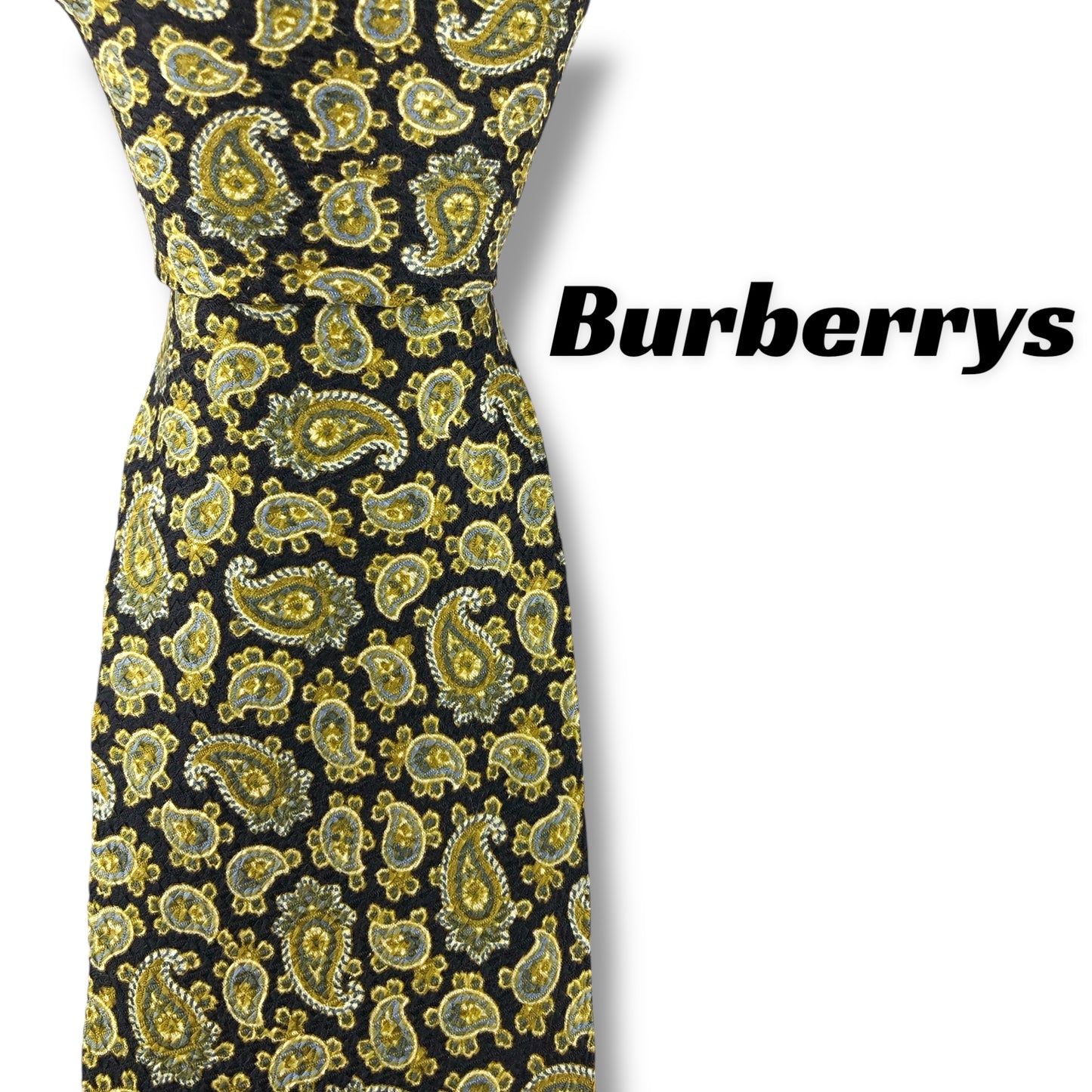 【7626】良品！バーバリー　ネクタイ　ブラック系　ゴールド系