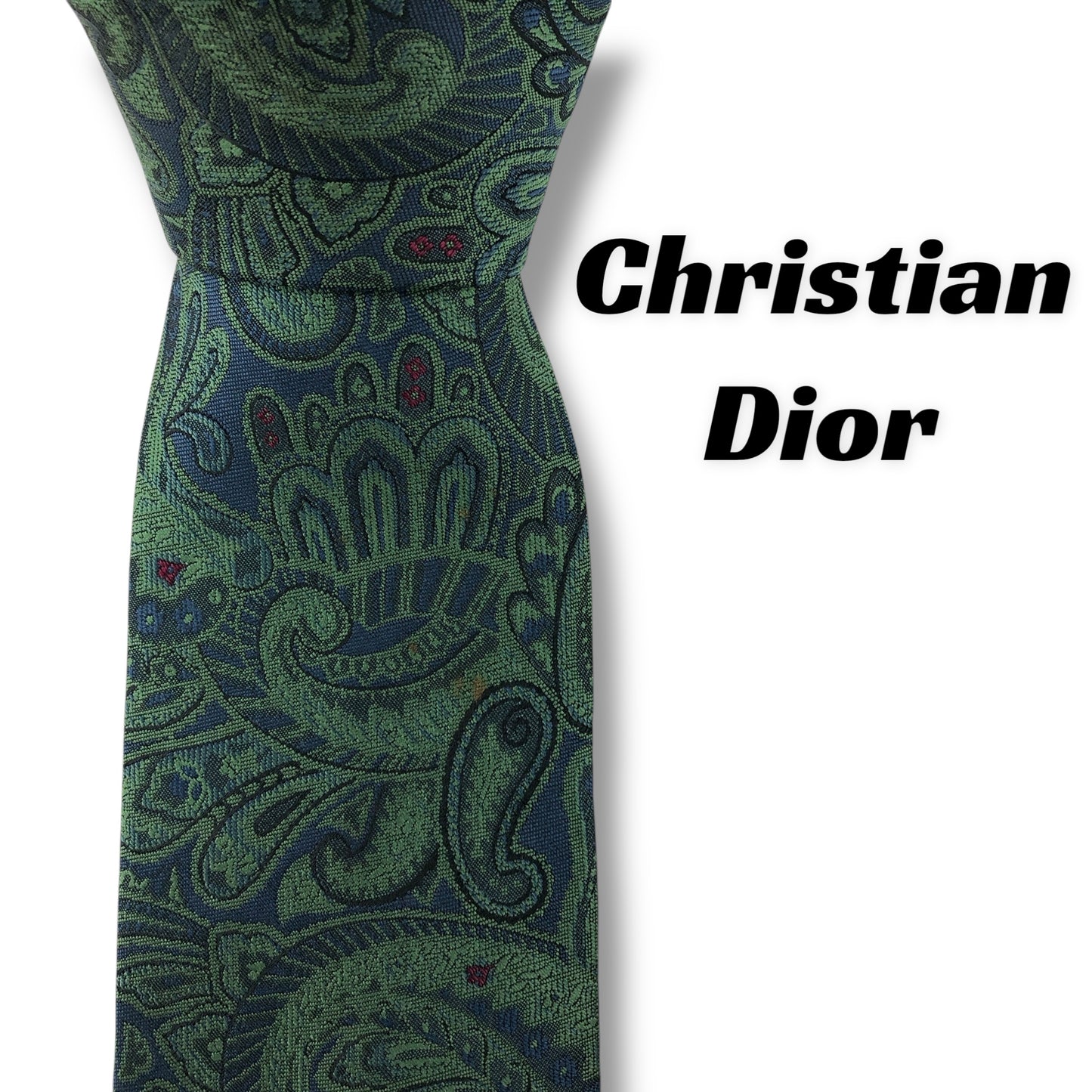 【7627】良品！クリスチャンディオール　ネクタイ　グリーン系