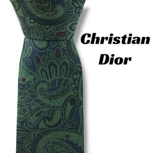 【7627】良品！クリスチャンディオール　ネクタイ　グリーン系