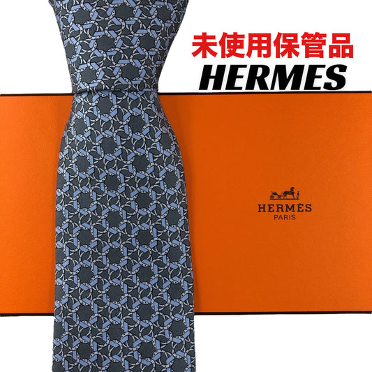 【7630】未使用保管品　エルメス　ネクタイ ブルー系
