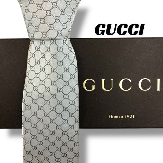 【7631】良品！グッチ　ネクタイ　シルバー系