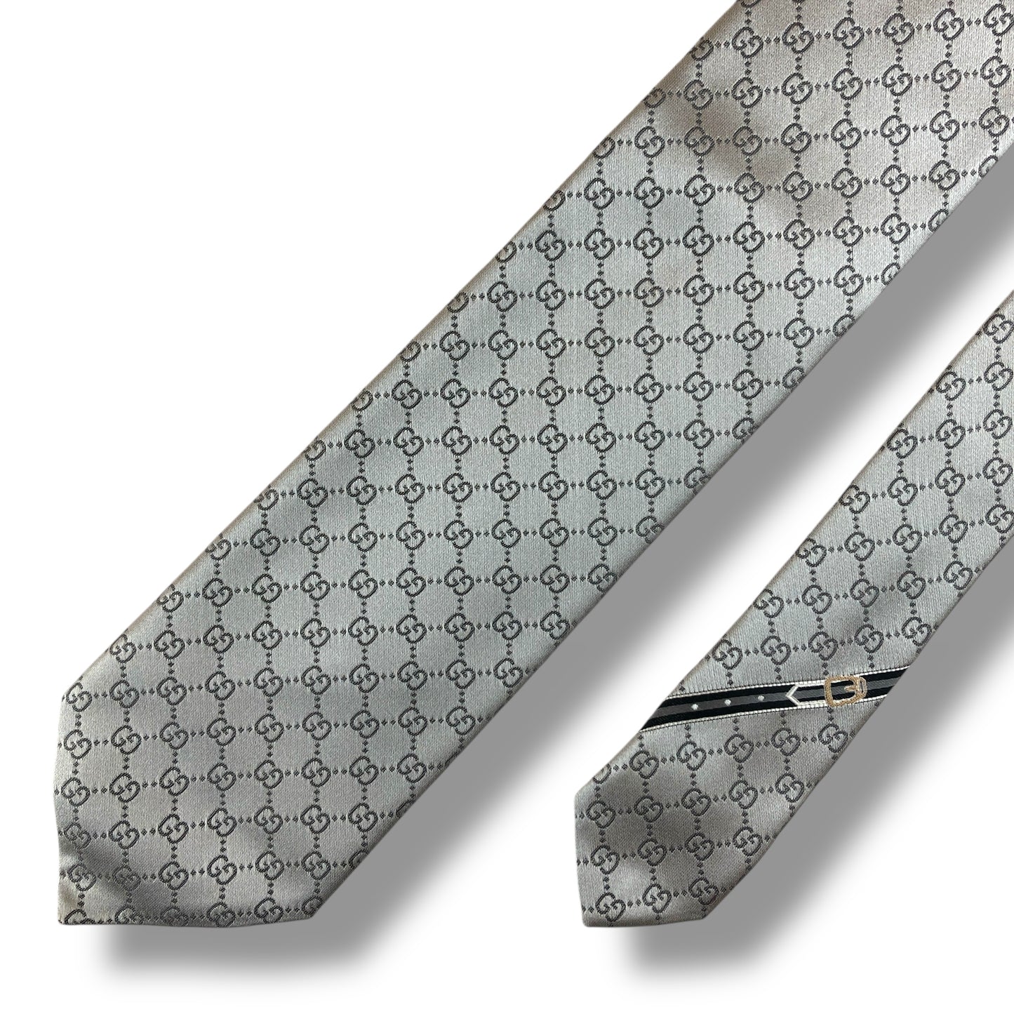 【7631】良品！グッチ　ネクタイ　シルバー系