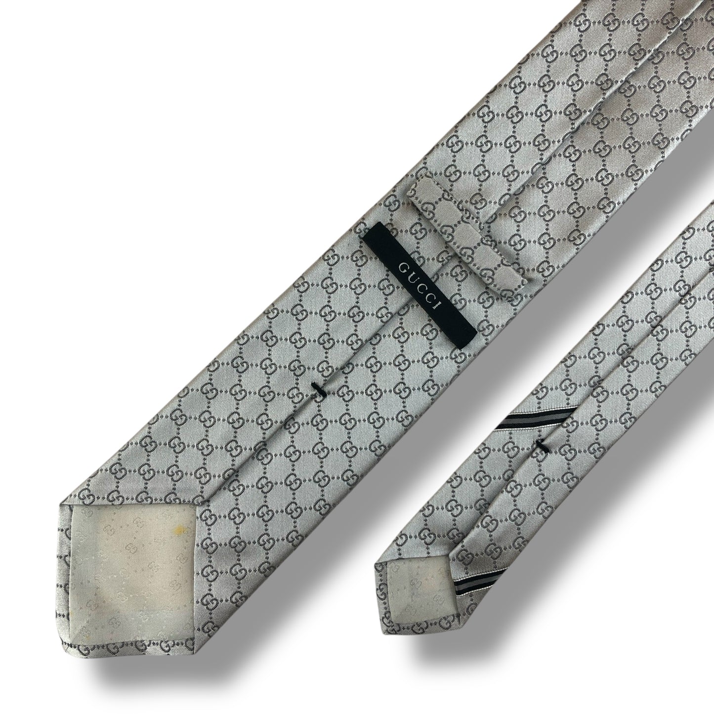 【7631】良品！グッチ　ネクタイ　シルバー系