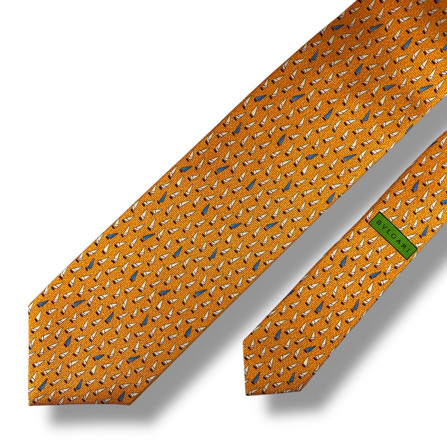 【7632】未使用保管品　ブルガリ　ネクタイ オレンジ系　