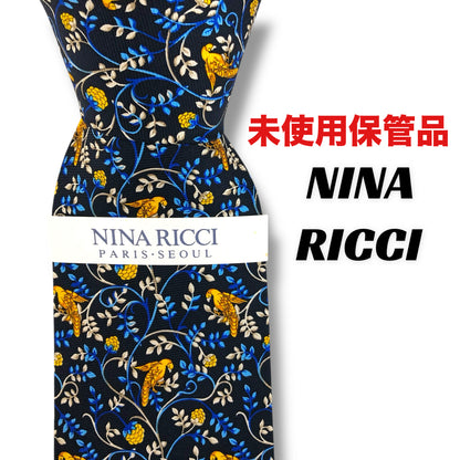 【7633】未使用保管品　ニナリッチ　ネクタイ ブルー系　鳥柄