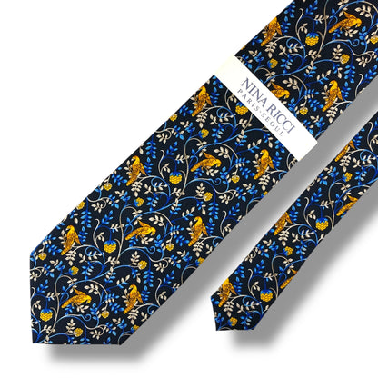 【7633】未使用保管品　ニナリッチ　ネクタイ ブルー系　鳥柄