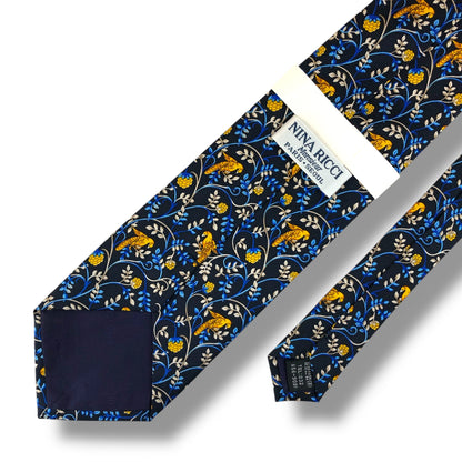【7633】未使用保管品　ニナリッチ　ネクタイ ブルー系　鳥柄