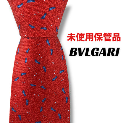【7635】未使用保管品　ブルガリ　ネクタイ　レッド系