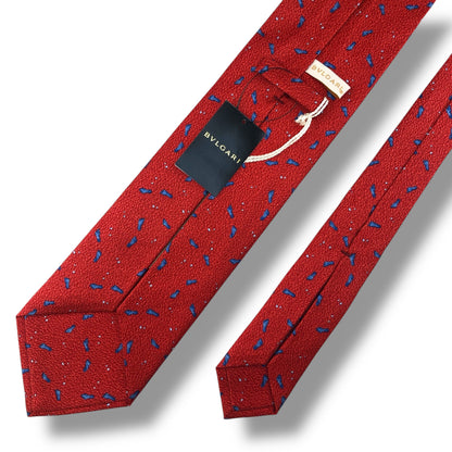 【7635】未使用保管品　ブルガリ　ネクタイ　レッド系