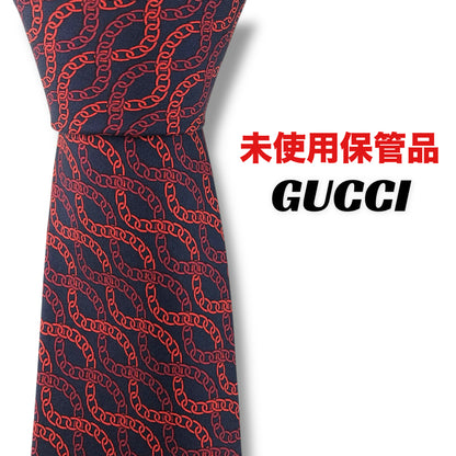 【7637】未使用保管品　グッチ　ネクタイ レッド系