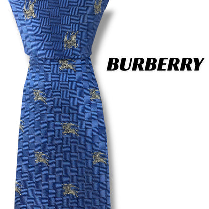 【7652】美品！バーバリー　ネクタイ　ブルー系　ホースロゴ