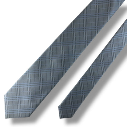 【7653】美品ー良品！バーバリー　ネクタイ　水色系　チェック柄