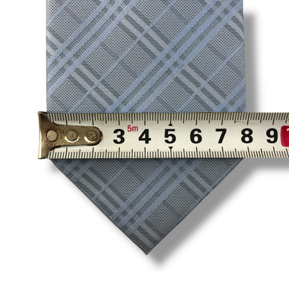 【7653】美品ー良品！バーバリー　ネクタイ　水色系　チェック柄