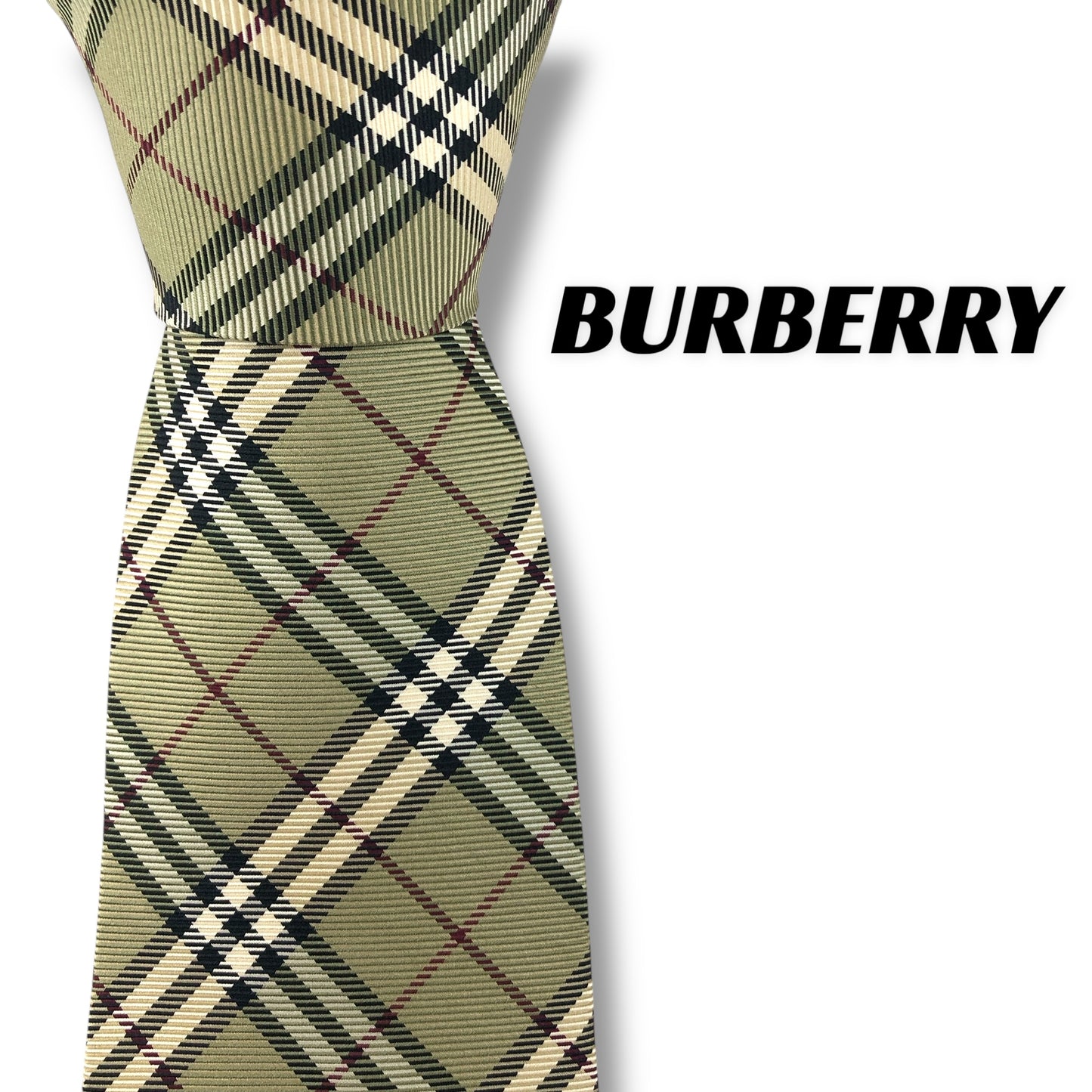 【7654】美品ー良品！バーバリー　ネクタイ　ベージュ系　チェック系