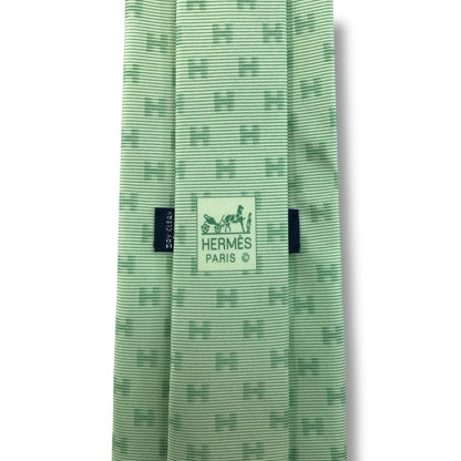 【7655】美品！エルメス　ネクタイ　ライトグリーン系