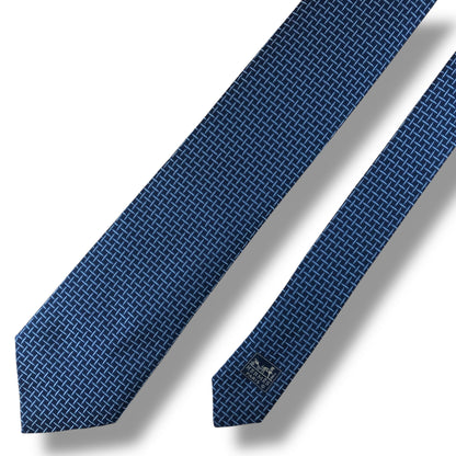 【7656】美品ー良品！エルメス　ネクタイ　ブルー系　H柄