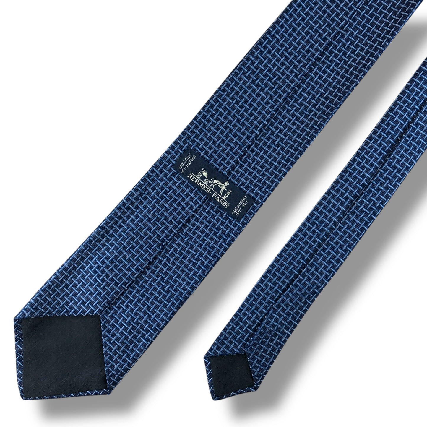 【7656】美品ー良品！エルメス　ネクタイ　ブルー系　H柄
