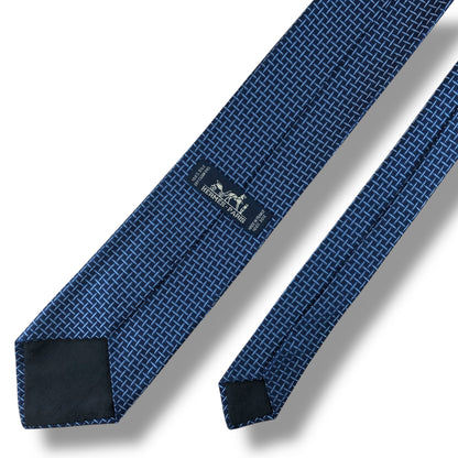 【7656】美品ー良品！エルメス　ネクタイ　ブルー系　H柄