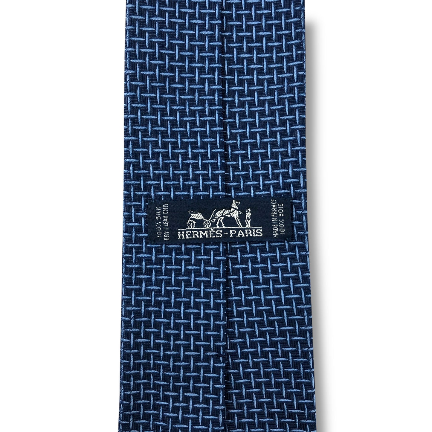 【7656】美品ー良品！エルメス　ネクタイ　ブルー系　H柄