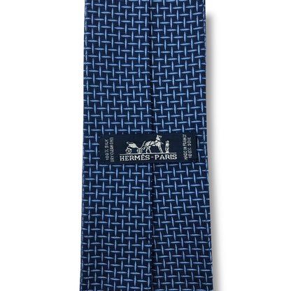 【7656】美品ー良品！エルメス　ネクタイ　ブルー系　H柄