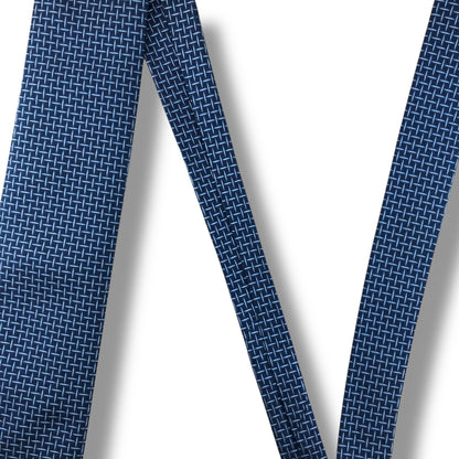 【7656】美品ー良品！エルメス　ネクタイ　ブルー系　H柄