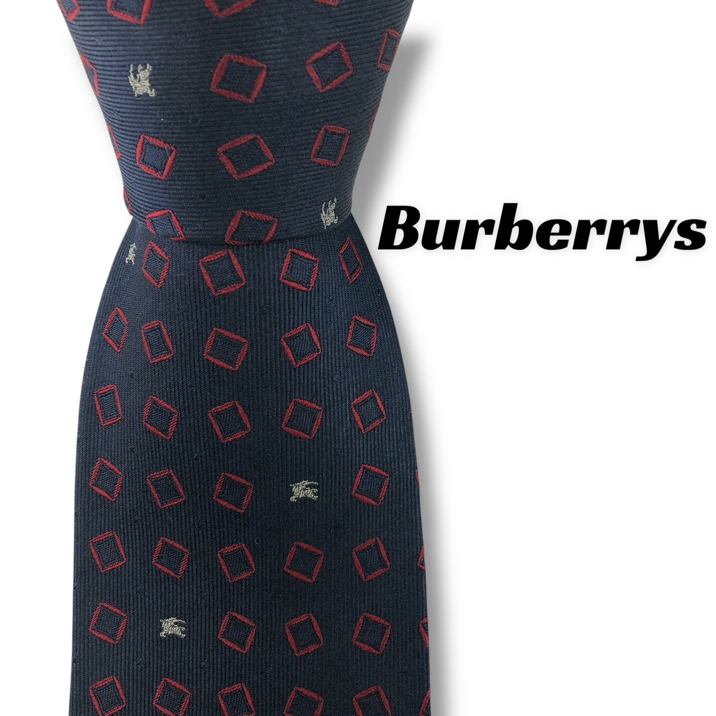 【7660】良品！バーバリー　ネクタイ　ネイビー系　ホースロゴ
