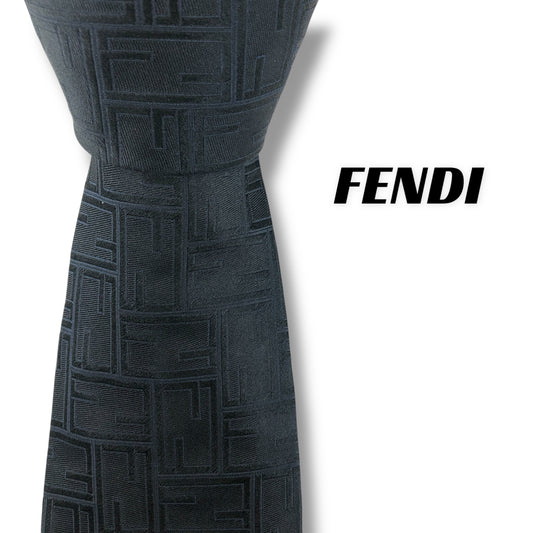 【7663】美品！フェンディ　ネクタイ　ブラック系　FF ズッカ柄