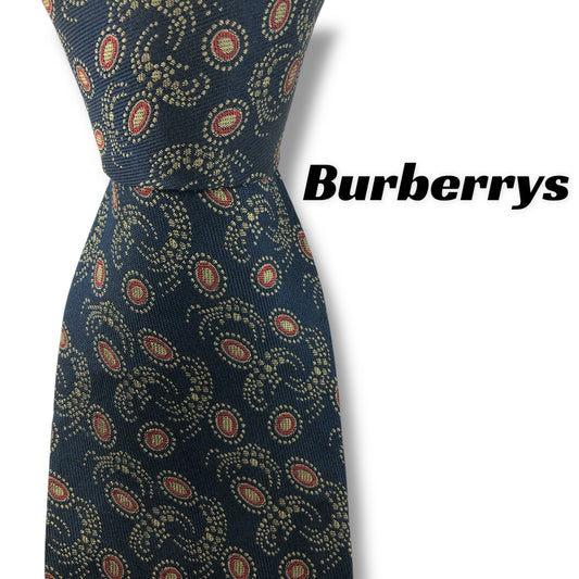 【7668】美品！バーバリー　ネクタイ　ダークネイビー系