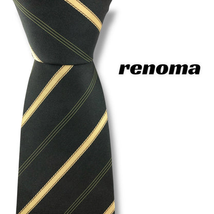 【7670】美品！レノマ　ネクタイ　カーキ系　ストライプ柄