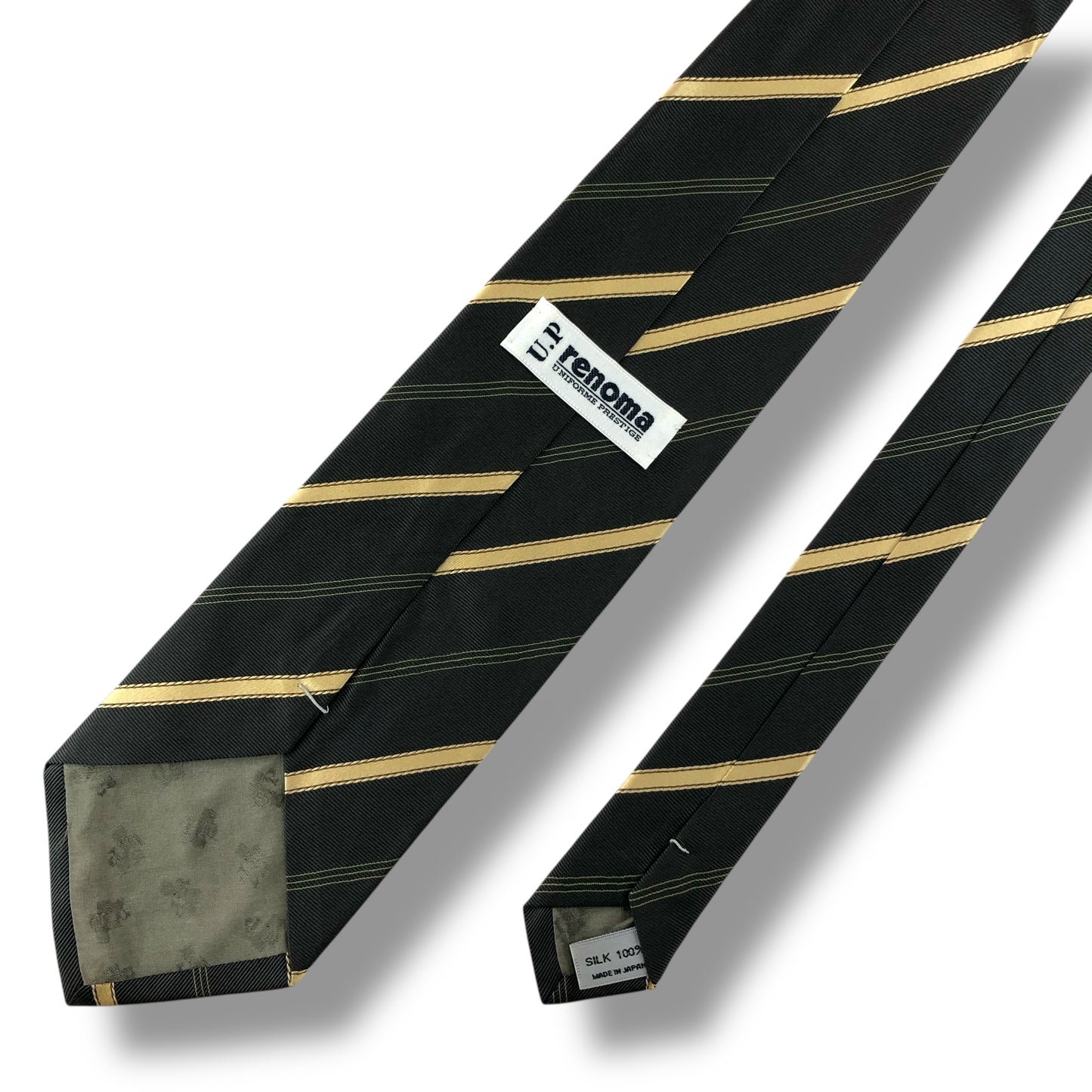 【7670】美品！レノマ　ネクタイ　カーキ系　ストライプ柄