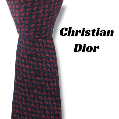 【7673】美品！クリスチャンディオール　ネクタイ　レッド系