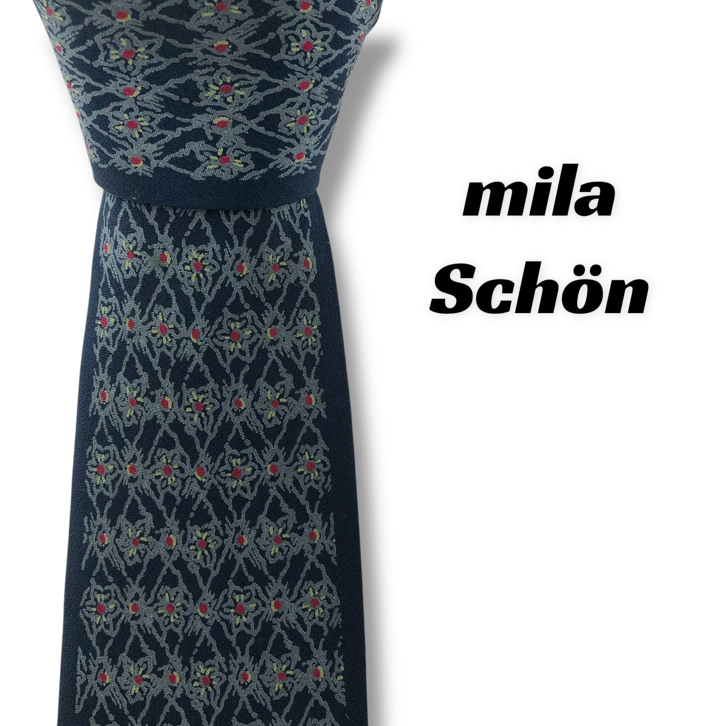 【7676】良品！ミラショーン　ネクタイ　ネイビー系