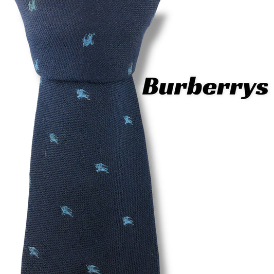 【7679】美品！バーバリー　ネクタイ　ネイビー系
