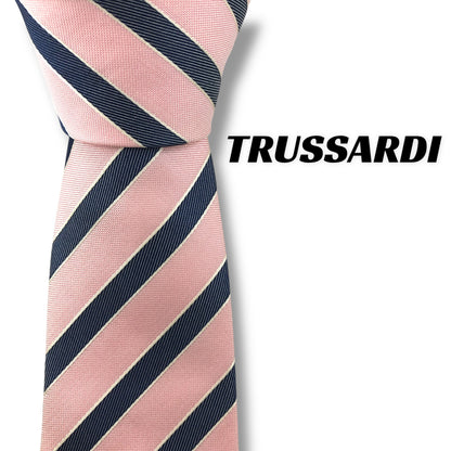 【7684】美品！トラサルディ　ネクタイ　ピンク系　ストライプ柄