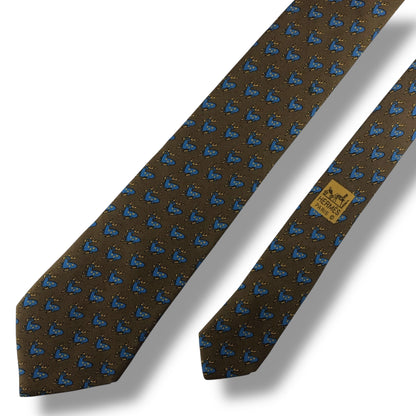 【7687】 良品！エルメス　ネクタイ　ブラウン系　鹿柄