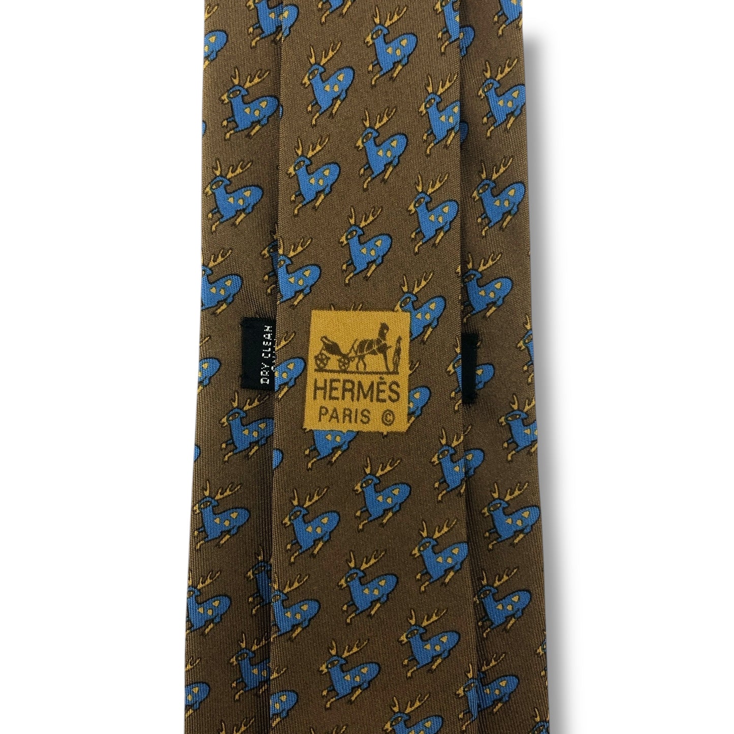【7687】 良品！エルメス　ネクタイ　ブラウン系　鹿柄