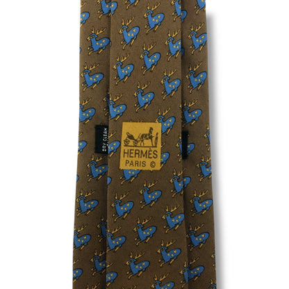 【7687】 良品！エルメス　ネクタイ　ブラウン系　鹿柄