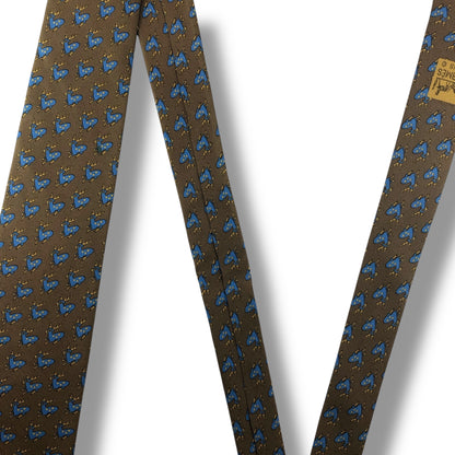 【7687】 良品！エルメス　ネクタイ　ブラウン系　鹿柄