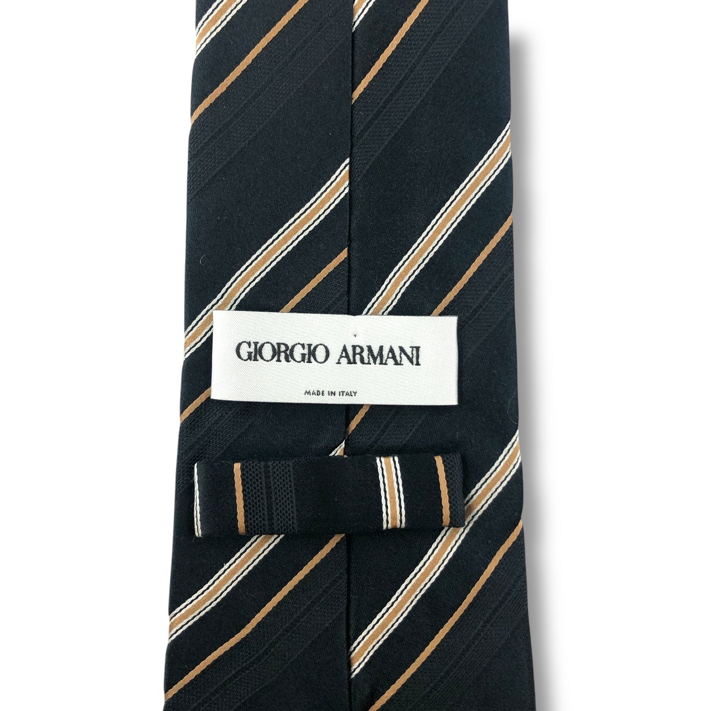 【7690】美品！アルマーニ　ネクタイ　ブラック系　ストライプ柄