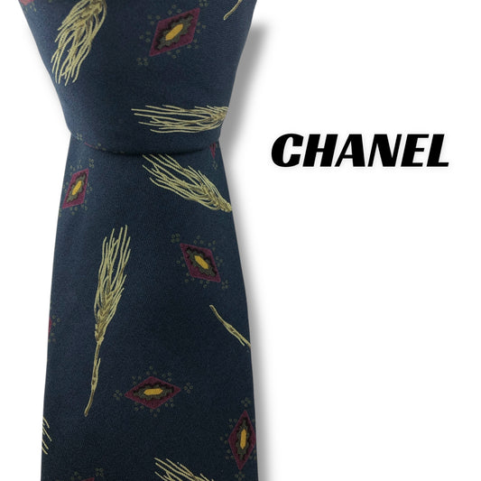 【7696】良品！シャネル　ネクタイ　ダークネイビー系