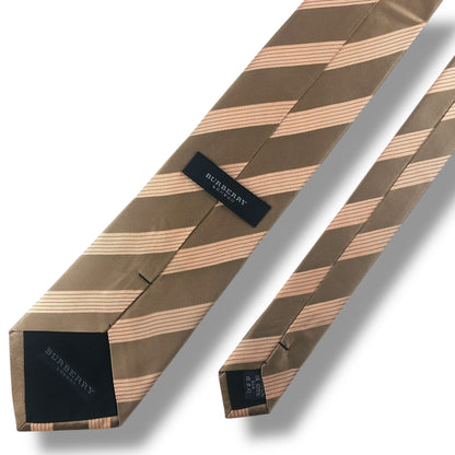 【7698】美品！バーバリー　ネクタイ　ベージュ系　ストライプ柄