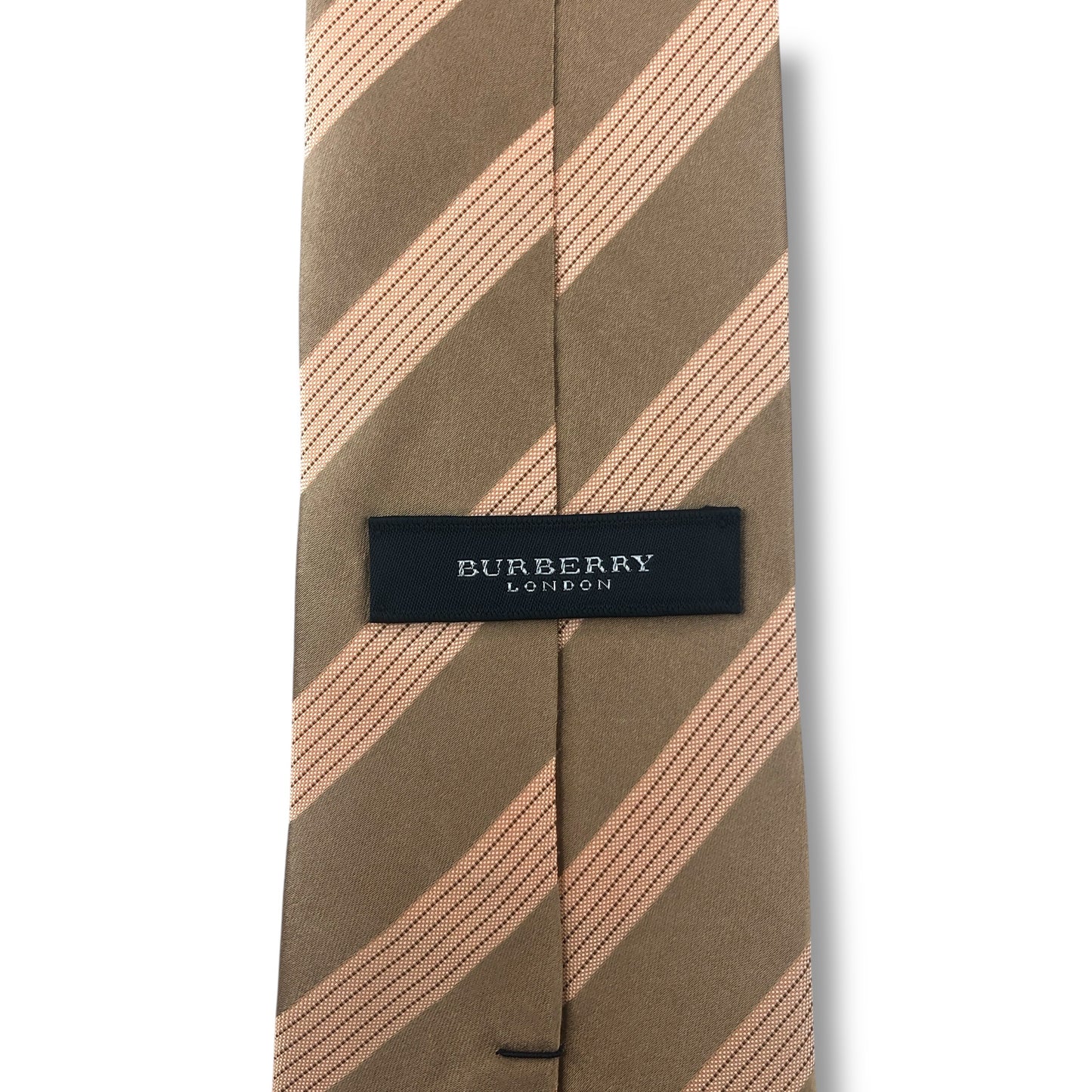 【7698】美品！バーバリー　ネクタイ　ベージュ系　ストライプ柄