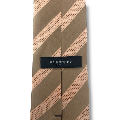 【7698】美品！バーバリー　ネクタイ　ベージュ系　ストライプ柄