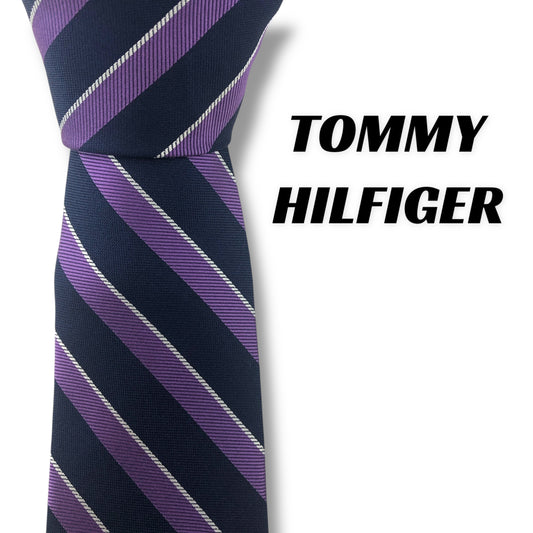 【7699】美品ー良品！トミーヒルフィガー　ネクタイ　パープル系　ストライプ柄