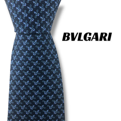 【7702】美品ー良品！ブルガリ　ネクタイ　ネイビー系