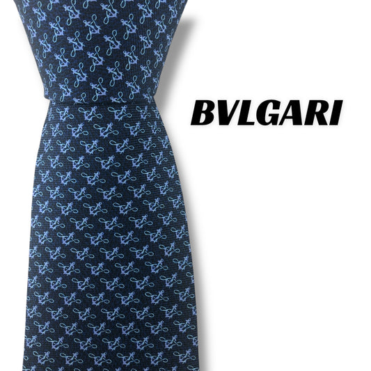 【7702】美品ー良品！ブルガリ　ネクタイ　ネイビー系