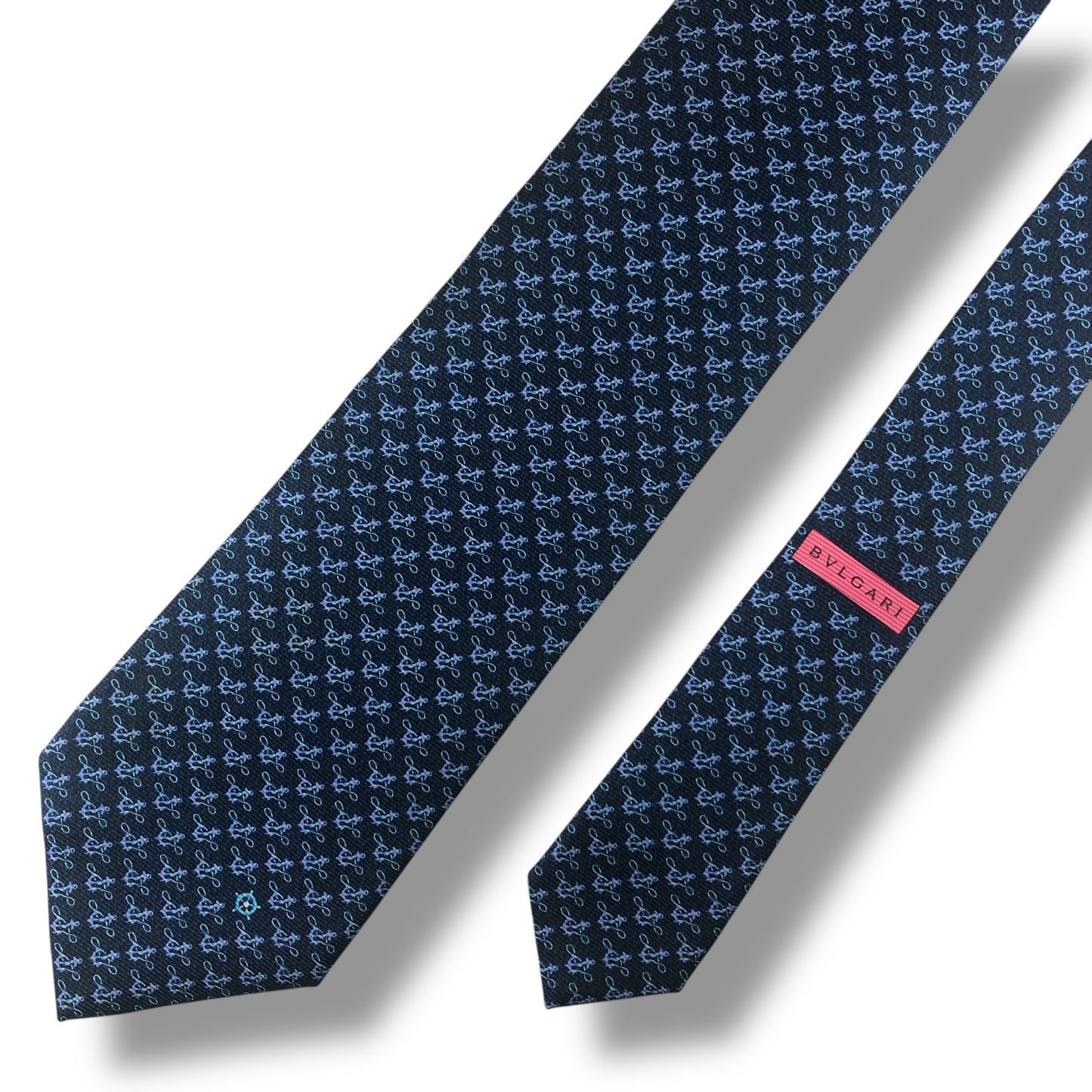 【7702】美品ー良品！ブルガリ　ネクタイ　ネイビー系
