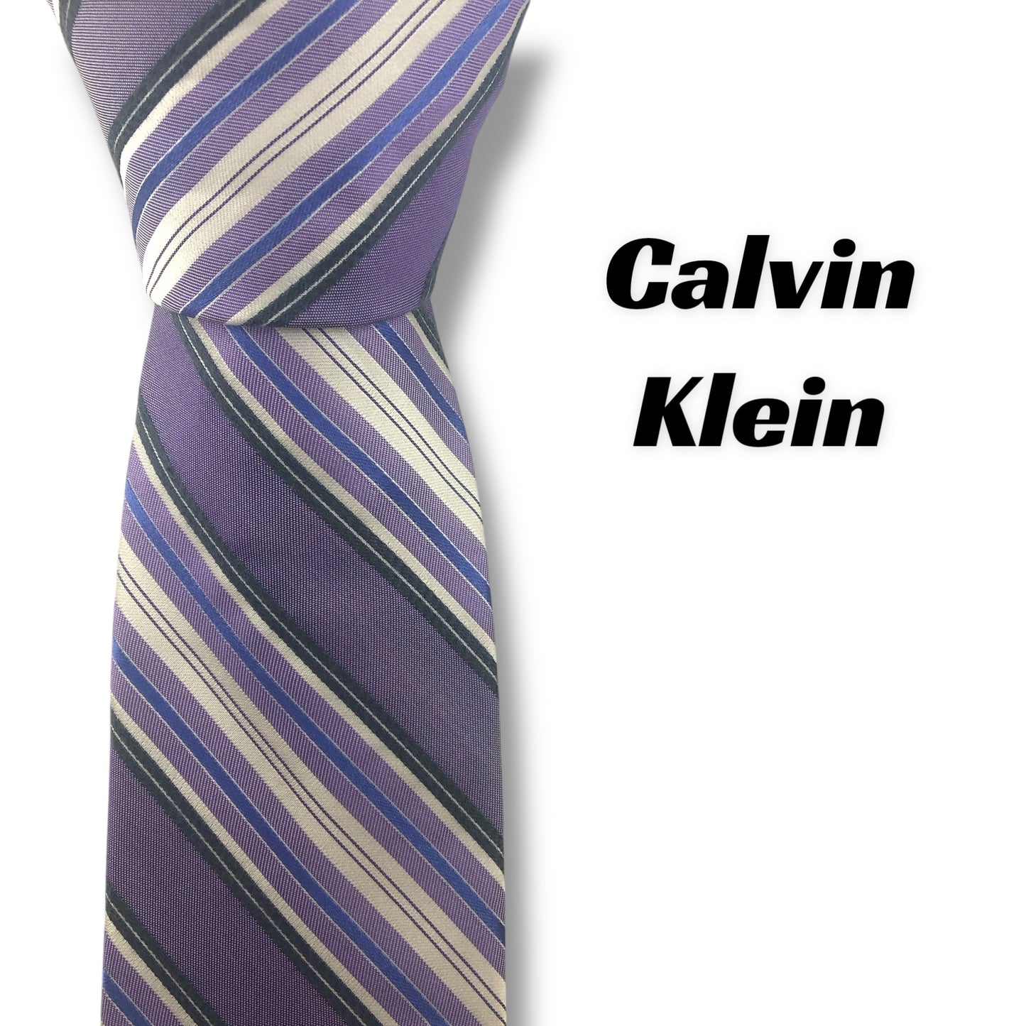 【7708】美品ー良品！カルバンクライン　ネクタイ　パープル系　ストライプ柄